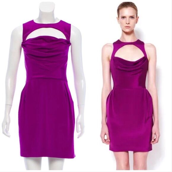 CUSHNIE ET OCHS Draped Silk Cutout Dress in Royal Purple - Picture 1 of 12